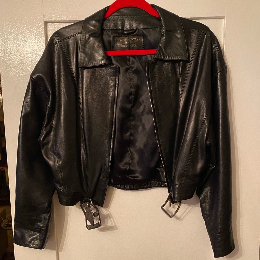 Claude Montana Black Leather Silver buckle leather jacket.